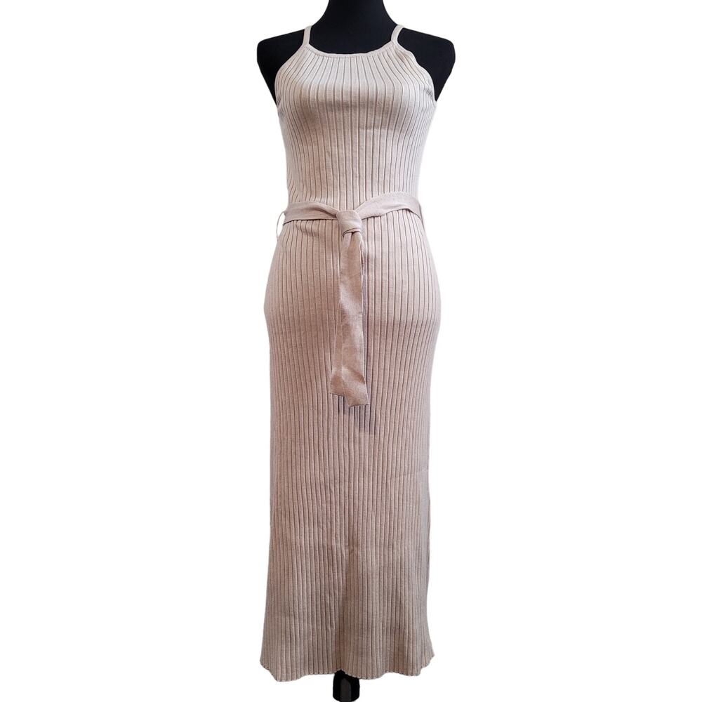 Olive+Oak Women's NWT Ribbed Sleeveless Belted Maxi Dress Bodycon Stretch Large